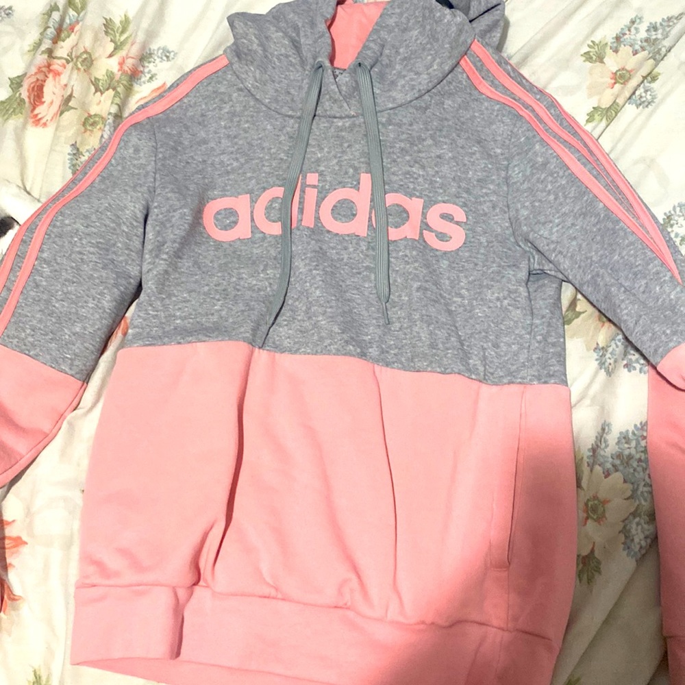 Pink and gray Adidas hoodie